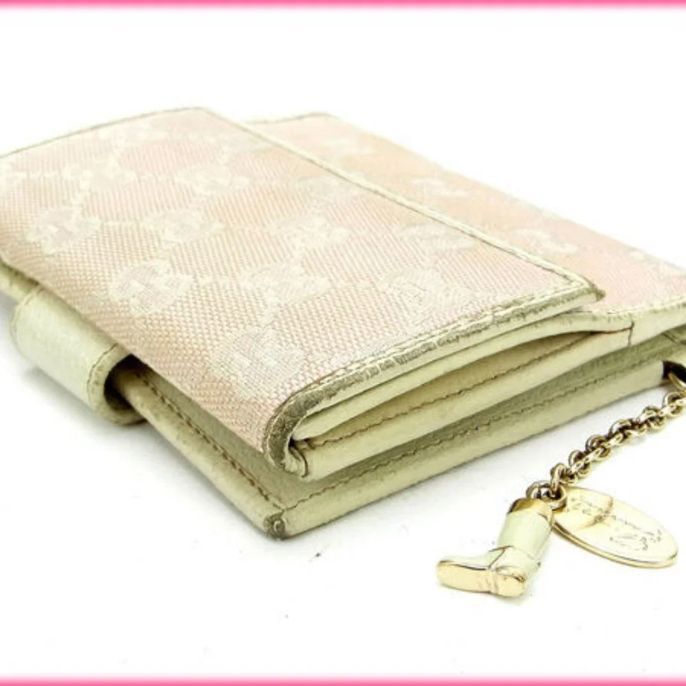 Authentic Gucci Wallet Purse Folding wallet GG White Pink Woman  Used - Picture 3 of 5